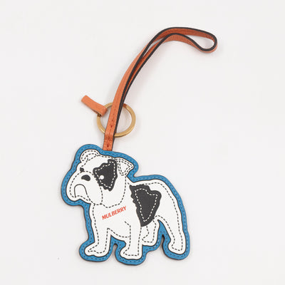 Bulldog Keyring Blue & White Leather