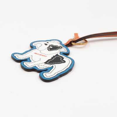 Bulldog Keyring Blue & White Leather