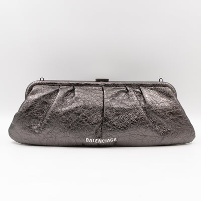 Cloud XL Clutch Bag Dark Grey Metallic Distressed Leather