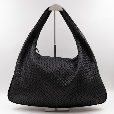 Veneta Hobo Bag Large Intrecciato Black Leather