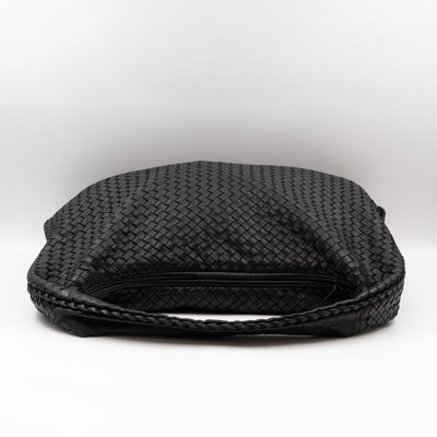 Veneta Hobo Bag Large Intrecciato Black Leather