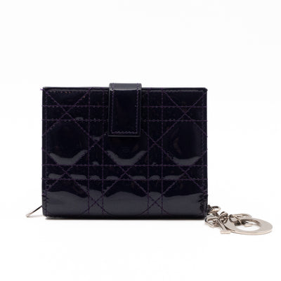 Lady Dior Compact Wallet Dark Purple Patent Cannage Leather