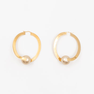 Flat Hoop Faux Pearl Earrings