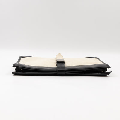 White Suede Clutch Black Leather Trim