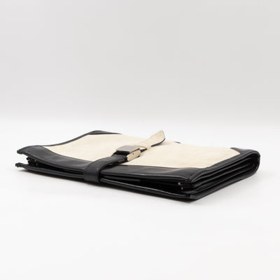 White Suede Clutch Black Leather Trim