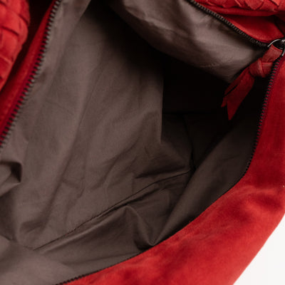 Knot Hobo Bag Red Intrecciato Suede