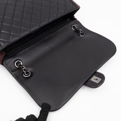 Twist Two Tone Large Flap Bag Black & Burgundy Leather