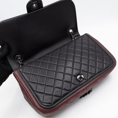 Twist Two Tone Large Flap Bag Black & Burgundy Leather