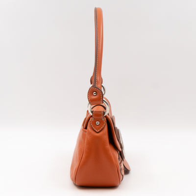 Vintage CD Logo Plaque Handbag Orange Leather