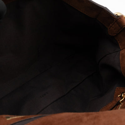 Baguette Large Shoulder Bag Brown Suede Leather