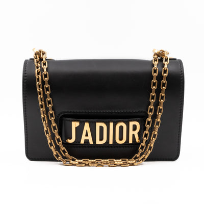 J'Adior Flap Bag Medium Black Leather