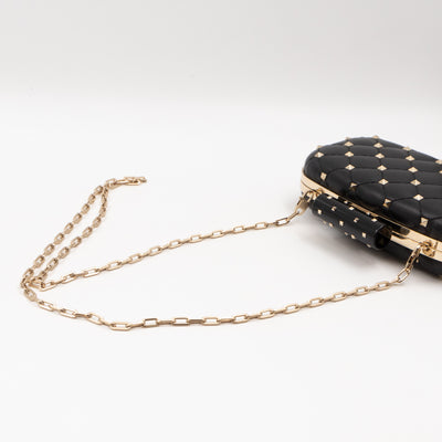 Rockstud Spike Minaudiere Chain Clutch Black Leather