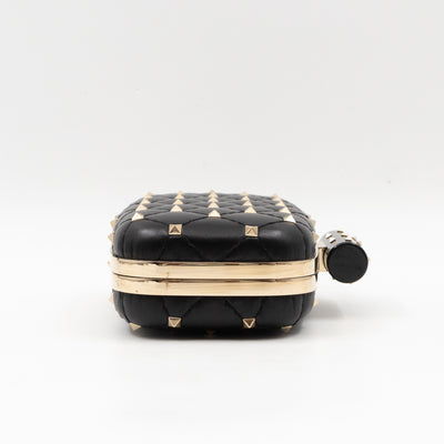 Rockstud Spike Minaudiere Chain Clutch Black Leather