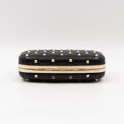 Rockstud Spike Minaudiere Chain Clutch Black Leather