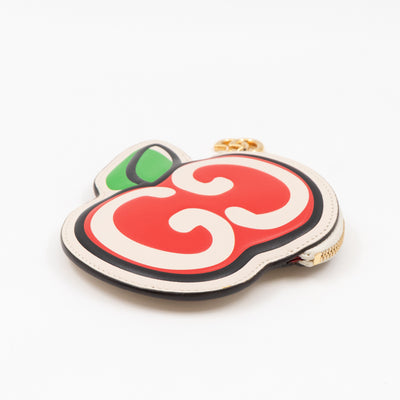Apple Coin Purse White & Red Leather