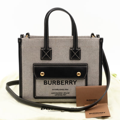 Freya Mini Two-Tone Tote White & Black Canvas