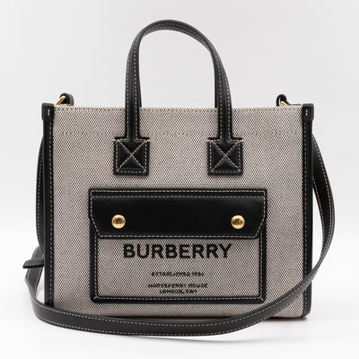 Freya Mini Two-Tone Tote White & Black Canvas