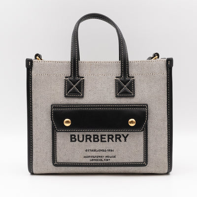 Freya Mini Two-Tone Tote White & Black Canvas
