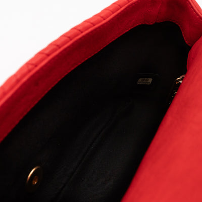 Medallion Charm Flap Bag Medium Red Chevron Calfskin Leather