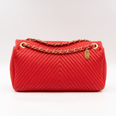 Medallion Charm Flap Bag Medium Red Chevron Calfskin Leather