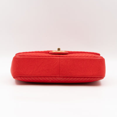 Medallion Charm Flap Bag Medium Red Chevron Calfskin Leather