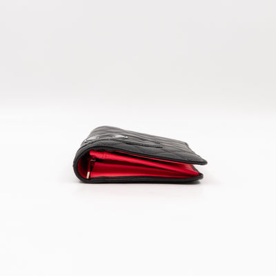 Cambon Ligne Long Wallet Black Lambskin Leather Pink