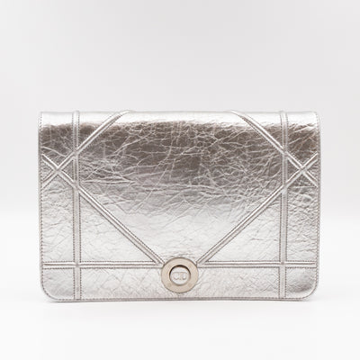 Diorama Clutch Metallic Silver Calfskin Leather