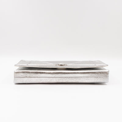 Diorama Clutch Metallic Silver Calfskin Leather
