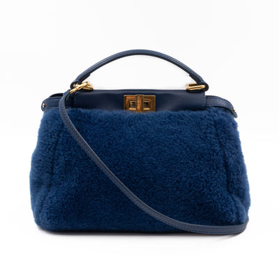 Peekaboo Mini Blue Shearling Leather