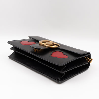GG Marmont Medium Malaga Heart Chain Bag Black Leather