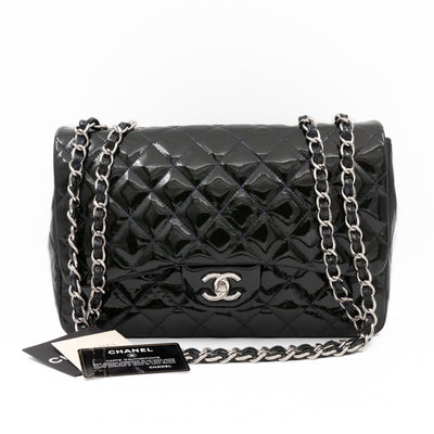 Classic Single Flap Jumbo Navy Blue Patent Leather