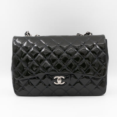 Classic Single Flap Jumbo Navy Blue Patent Leather