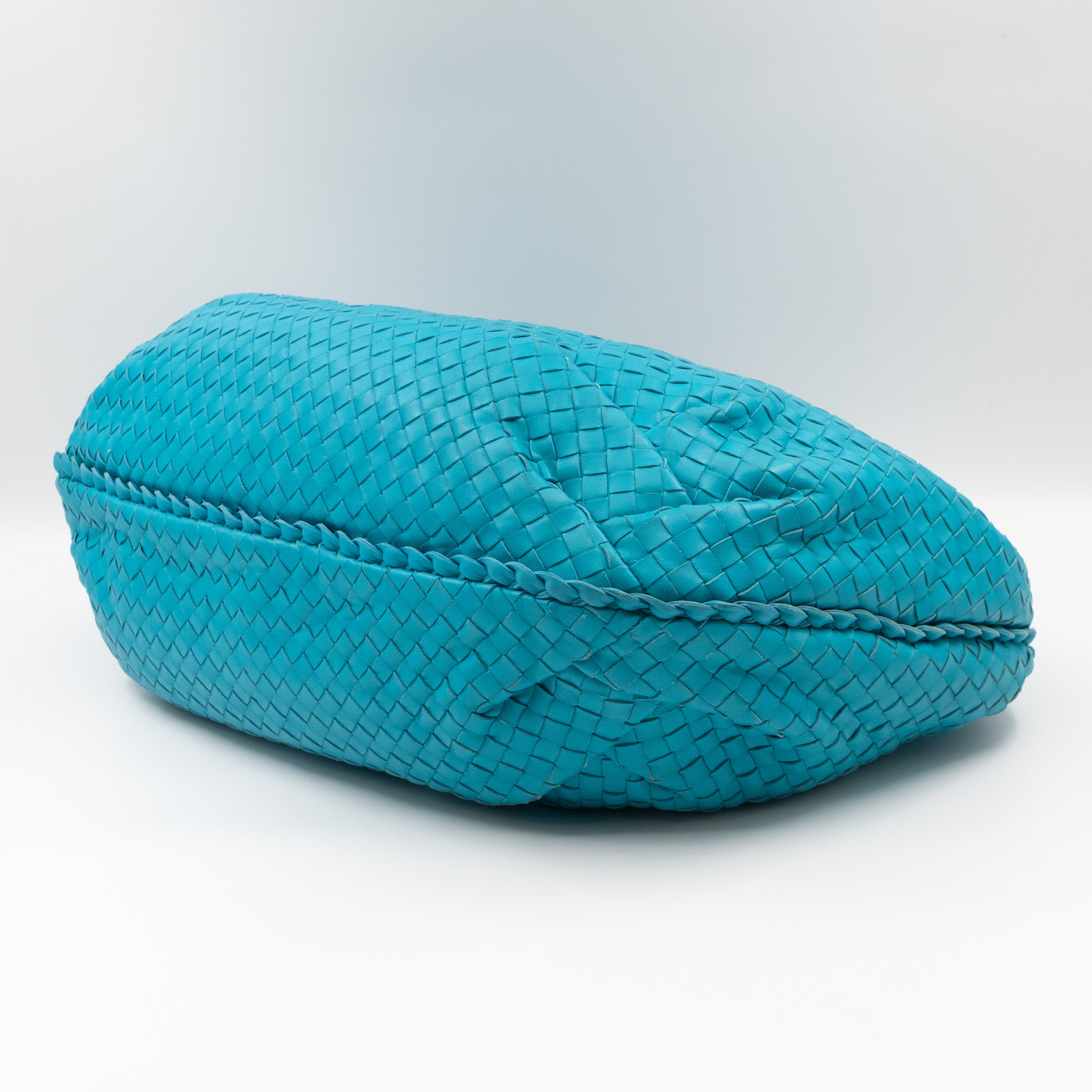 Belly Large Hobo Bag Intrecciato Sky Blue Leather