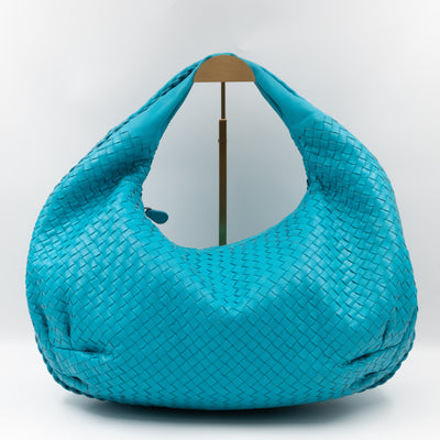 Belly Large Hobo Bag Intrecciato Sky Blue Leather