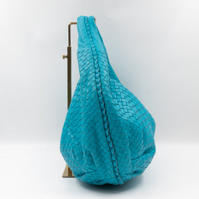 Belly Large Hobo Bag Intrecciato Sky Blue Leather