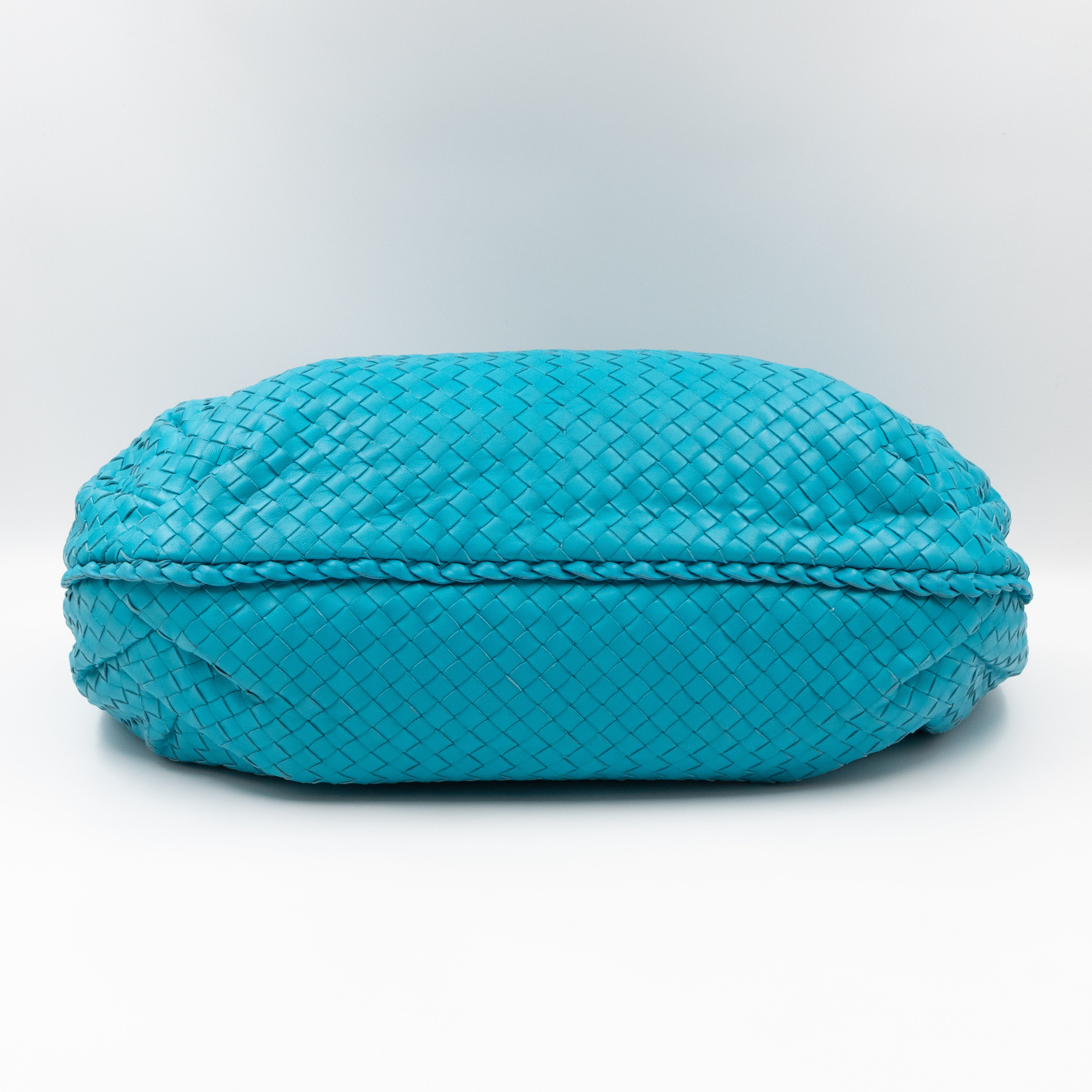 Belly Large Hobo Bag Intrecciato Sky Blue Leather