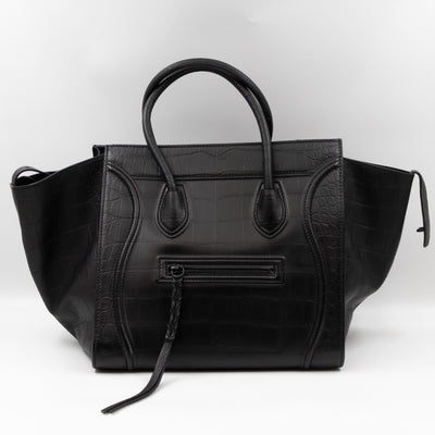 Phantom Medium Luggage Black Croc Embossed Leather