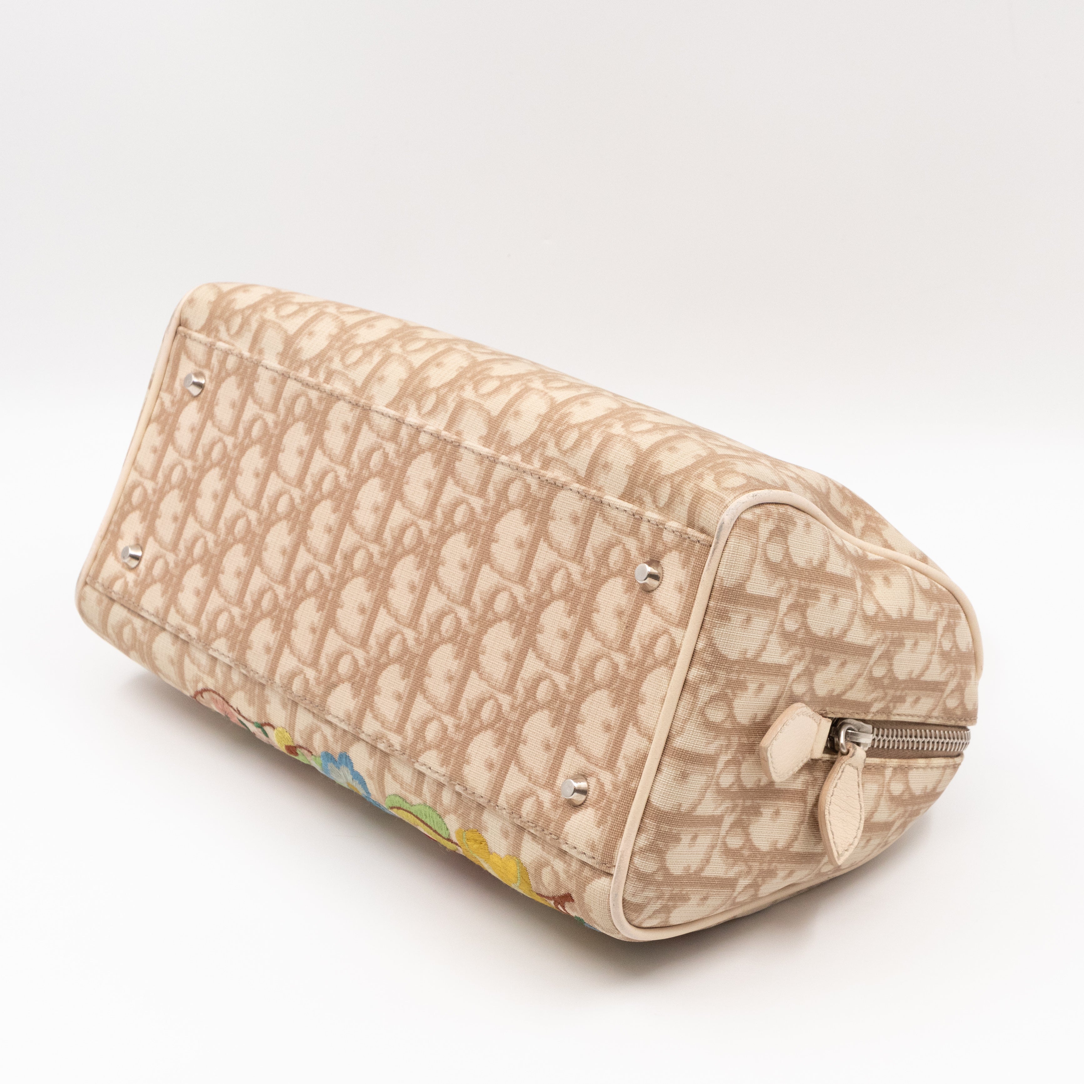 Vintage Boston Bag Beige Diorissimo Flowers Embroidered
