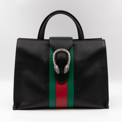Web Dionysus Medium Tote Black Calfskin Leather