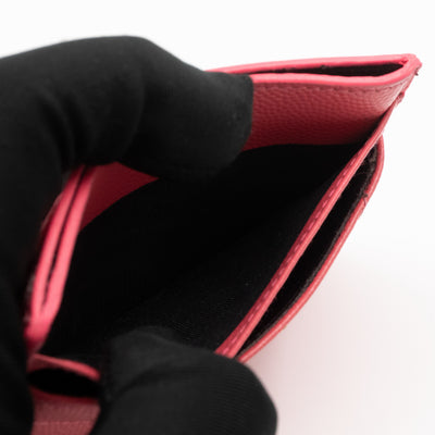 YSL Cassandre Card Holder Pink Grained Leather