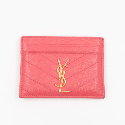 YSL Cassandre Card Holder Pink Grained Leather