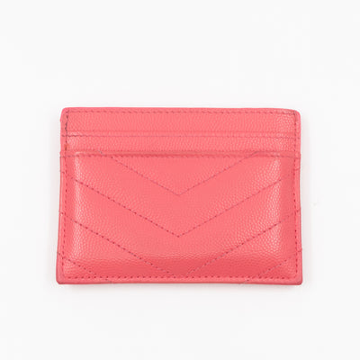 YSL Cassandre Card Holder Pink Grained Leather