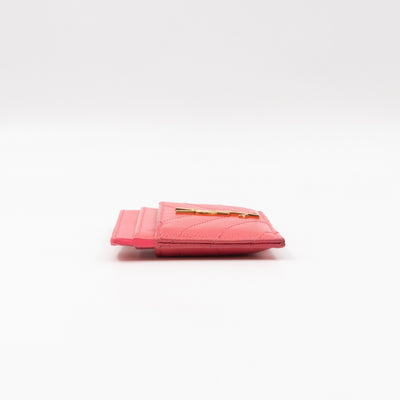 YSL Cassandre Card Holder Pink Grained Leather
