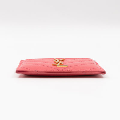 YSL Cassandre Card Holder Pink Grained Leather