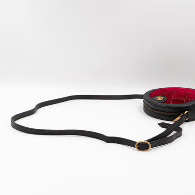 Round Crossbody Bag GG Red Velvet Black Calfskin Leather