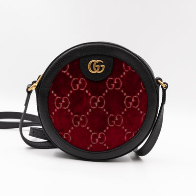 Round Crossbody Bag GG Red Velvet Black Calfskin Leather