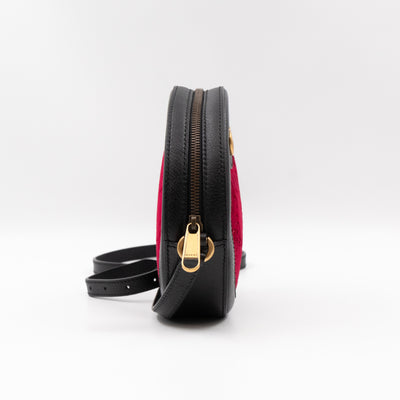 Round Crossbody Bag GG Red Velvet Black Calfskin Leather