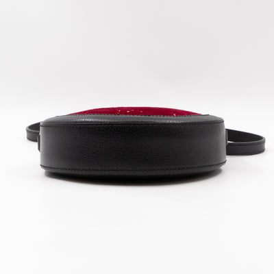 Round Crossbody Bag GG Red Velvet Black Calfskin Leather