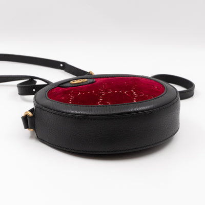 Round Crossbody Bag GG Red Velvet Black Calfskin Leather