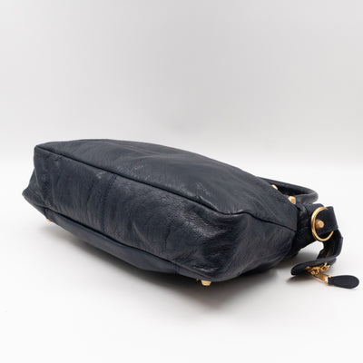 Giant Town Navy Blue Leather Gold